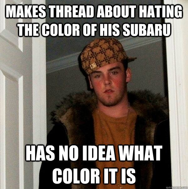 Makes thread about hating the color of his subaru has no idea what color it is  Scumbag Steve