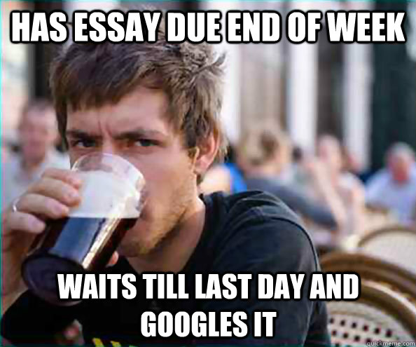 Has essay due end of week waits till last day and googles it  Lazy College Senior