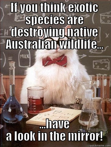 Exotic species - IF YOU THINK EXOTIC SPECIES ARE DESTROYING NATIVE AUSTRALIAN WILDLIFE... ...HAVE A LOOK IN THE MIRROR! Chemistry Cat