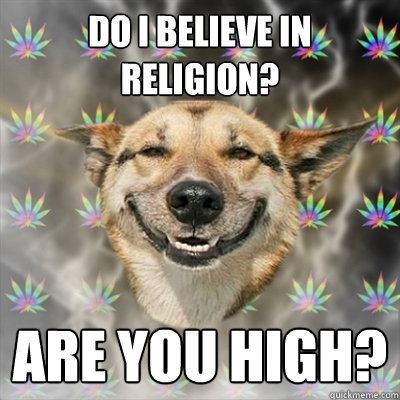 Do I believe in religion? are you high?  Stoner Dog