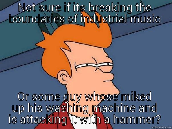 Industrial meme - NOT SURE IF ITS BREAKING THE BOUNDARIES OF INDUSTRIAL MUSIC OR SOME GUY WHOSE MIKED UP HIS WASHING MACHINE AND IS ATTACKING IT WITH A HAMMER? Futurama Fry