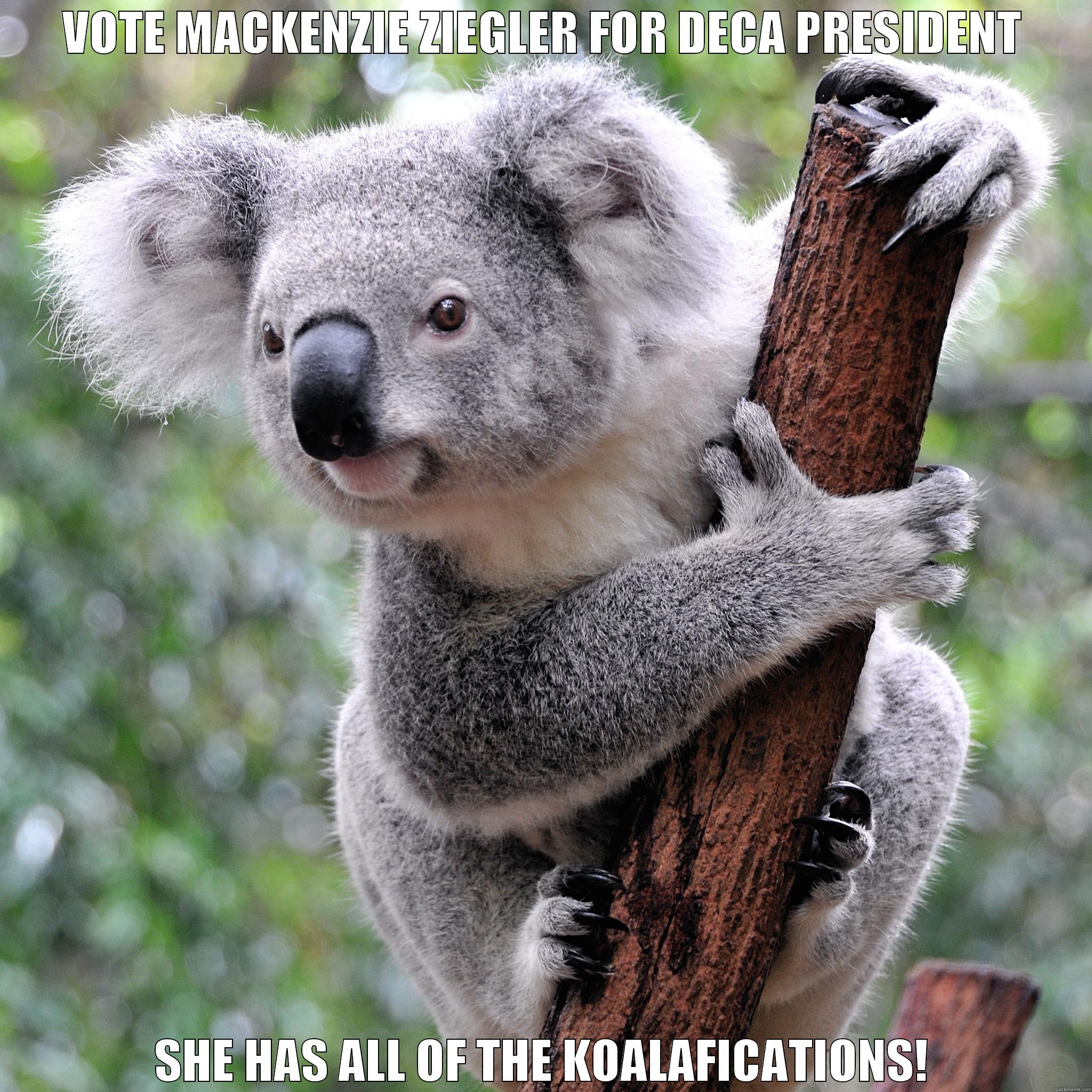 DECA Campaign - VOTE MACKENZIE ZIEGLER FOR DECA PRESIDENT SHE HAS ALL OF THE KOALAFICATIONS! Misc