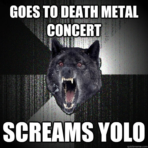 goes to death metal concert screams yolo  Insanity Wolf