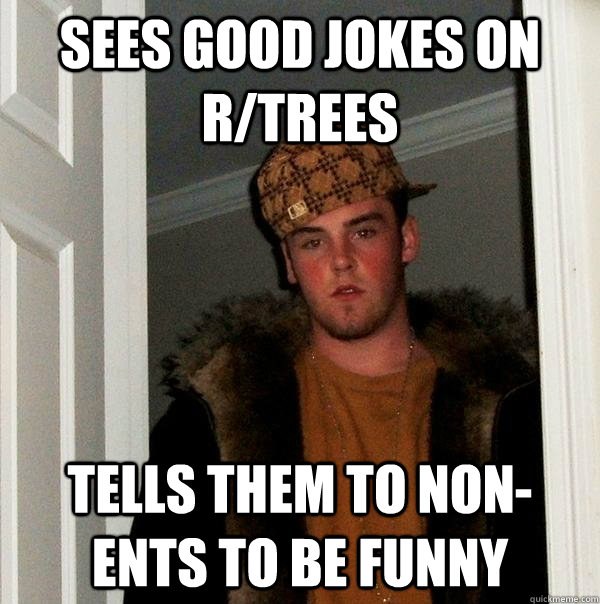 Sees good jokes on r/trees Tells them to non-ents to be funny  Scumbag Steve