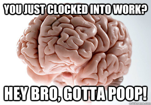 you just clocked into work? hey bro, gotta poop! - you just clocked into work? hey bro, gotta poop!  Scumbag Brain