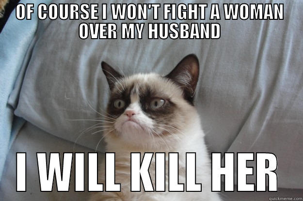 OF COURSE I WON'T FIGHT A WOMAN OVER MY HUSBAND I WILL KILL HER Grumpy Cat