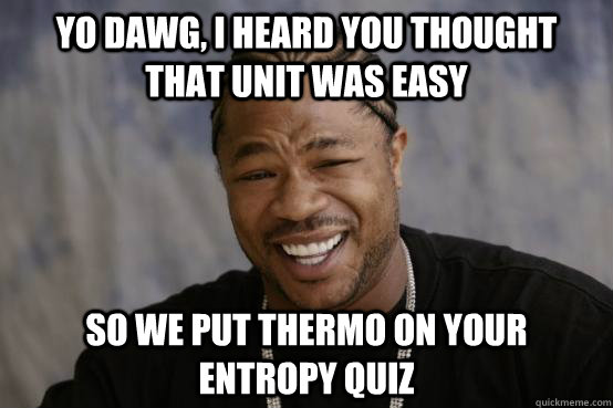 Yo Dawg, I heard you thought that unit was easy So we put thermo on your entropy quiz - Yo Dawg, I heard you thought that unit was easy So we put thermo on your entropy quiz  YO DAWG