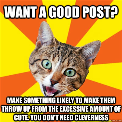 want a good post? make something likely to make them throw up from the excessive amount of cute. You don't need cleverness  Bad Advice Cat