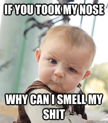 if you took my nose why can i smell my shit  skeptical baby