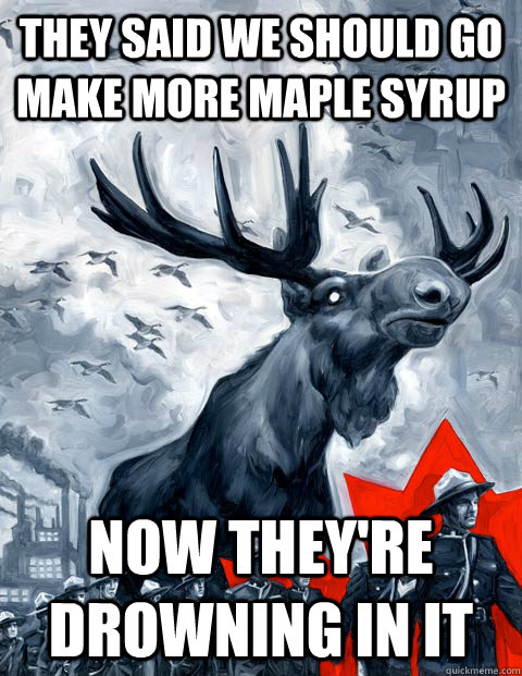 They said we should go make more maple syrup Now they're drowning in it  Vindictive Canadian Moose Overlord