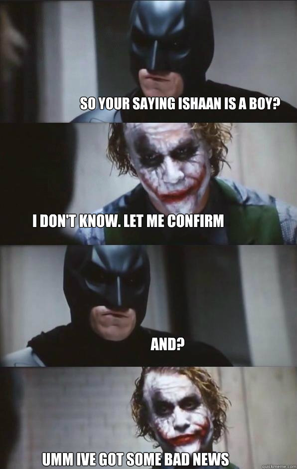 so your saying ishaan is a boy? I don't know. let me confirm and? umm ive got some bad news  Batman Panel