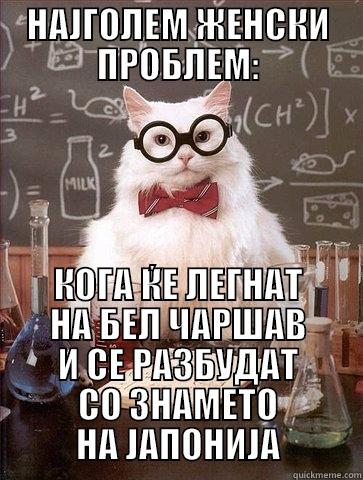 НАЈГОЛЕМ ЖЕНСКИ ПРОБЛЕМ: КОГА ЌЕ ЛЕГНАТ НА БЕЛ ЧАРШАВ И СЕ РАЗБУДАТ СО ЗНАМЕТО НА ЈАПОНИЈА Chemistry Cat