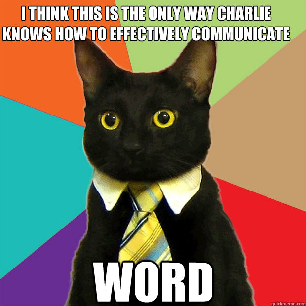 i think this is the only way charlie knows how to effectively communicate word  Business Cat