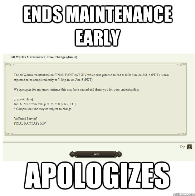 Ends maintenance early apologizes - Ends maintenance early apologizes  Misc