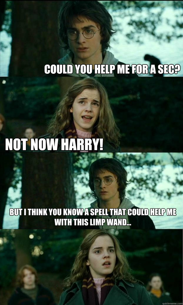 Could you help me for a sec? not now harry! But I think you know a spell that could help me with this limp wand...  Horny Harry