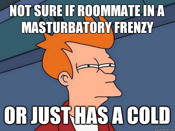 Not sure if roommate in a masturbatory frenzy Or just has a cold  Futurama Fry