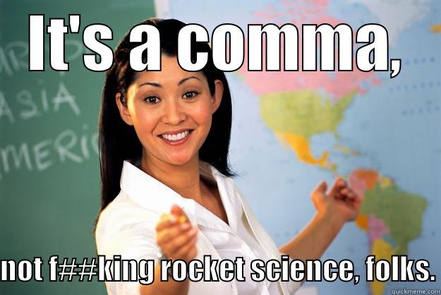 IT'S A COMMA, NOT F##KING ROCKET SCIENCE, FOLKS. Unhelpful High School Teacher