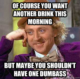 of course you want another drink this morning but maybe you shouldn't have one dumbass - of course you want another drink this morning but maybe you shouldn't have one dumbass  Condescending Wonka