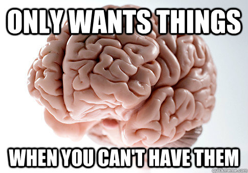 ONLY WANTS THINGS WHEN YOU CAN'T HAVE THEM  Scumbag Brain