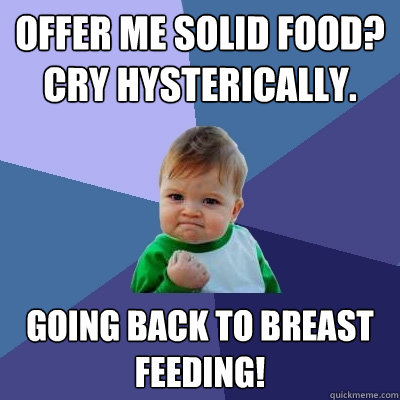 offer me solid food?  cry hysterically. going back to breast feeding!  Success Kid