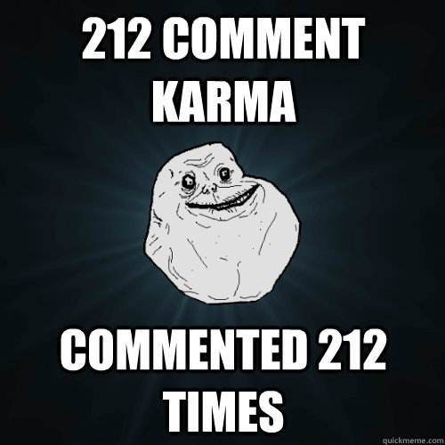 212 Comment Karma Commented 212 Times  Forever Alone