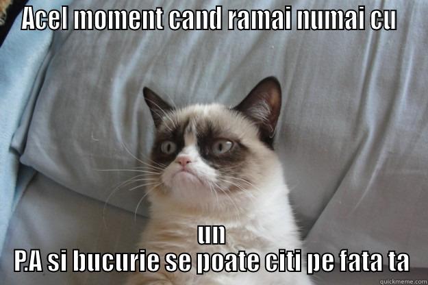 ACEL MOMENT CAND RAMAI NUMAI CU  UN P.A SI BUCURIE SE POATE CITI PE FATA TA Grumpy Cat