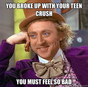 YOu broke up with your teen crush you must feel so bad  Condescending Wonka