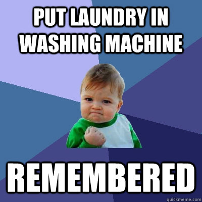 Put laundry in washing machine Remembered   Success Kid