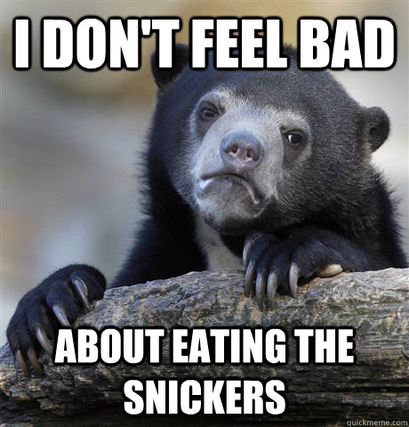 I don't feel bad about eating the snickers  Confession Bear