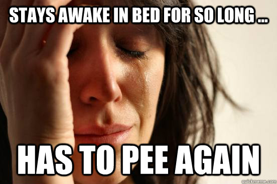 Stays awake in bed for so long ... has to pee again  First World Problems