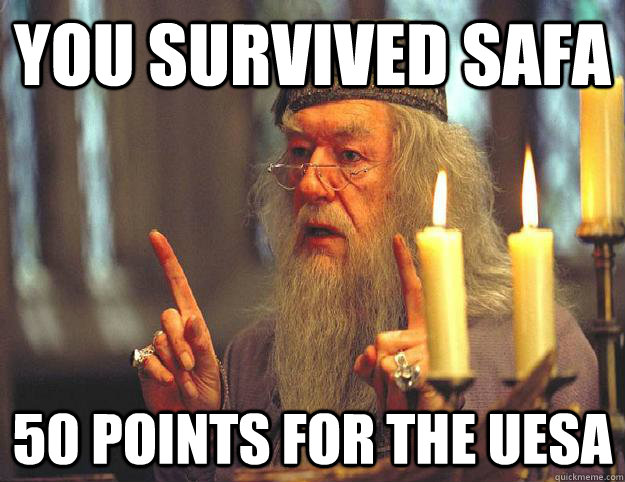 you survived safa 50 points for the uesa  Scumbag Dumbledore