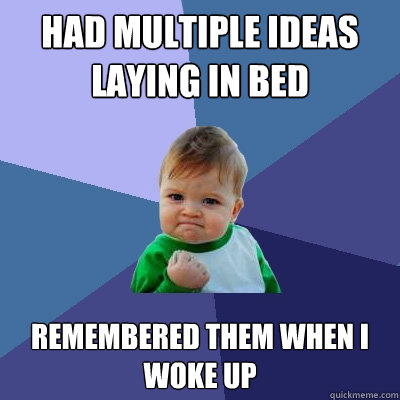 Had multiple ideas laying in bed  remembered them when i woke up  Success Kid