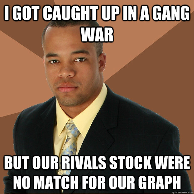 I got caught up in a gang war but our rivals stock were no match for our graph    Successful Black Man