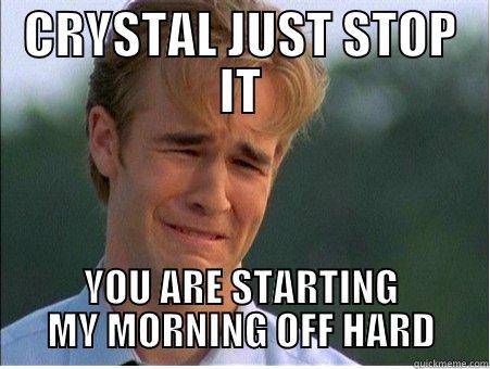 CRYSTAL JUST STOP IT YOU ARE STARTING MY MORNING OFF HARD 1990s Problems