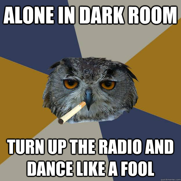 alone in dark room turn up the radio and dance like a fool  Art Student Owl