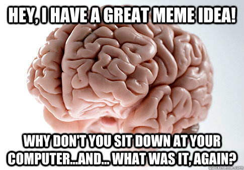 Hey, I have a great meme idea! Why don't you sit down at your computer...and... what was it, again?  Scumbag Brain