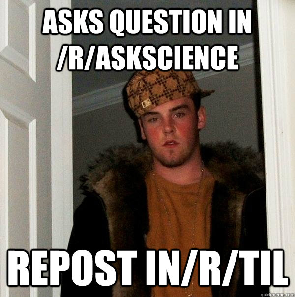 asks question in /r/askscience repost in/r/TIL  Scumbag Steve