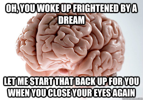 oh, you woke up frightened by a dream let me start that back up for you when you close your eyes again  Scumbag Brain