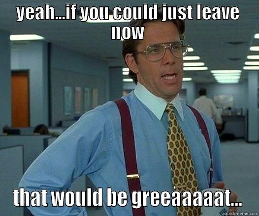 YEAH...IF YOU COULD JUST LEAVE NOW THAT WOULD BE GREEAAAAAT... Office Space Lumbergh