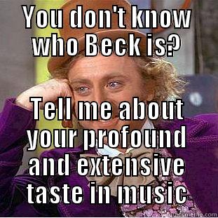 You dont know.... Beck? - YOU DON'T KNOW WHO BECK IS? TELL ME ABOUT YOUR PROFOUND AND EXTENSIVE TASTE IN MUSIC Condescending Wonka