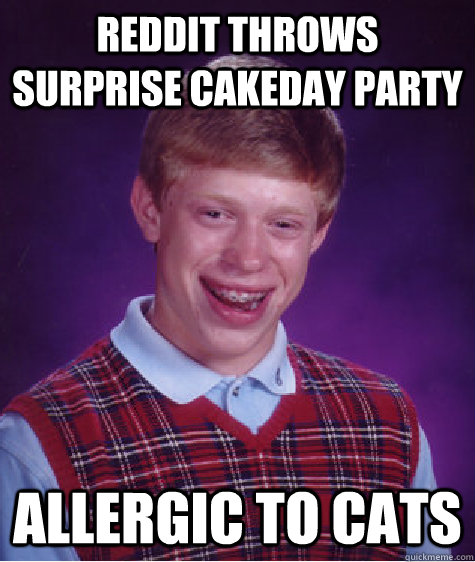 Reddit throws surprise cakeday party allergic to cats  Bad Luck Brian