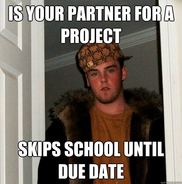 is your partner for a project skips school until due date - is your partner for a project skips school until due date  Scumbag Steve