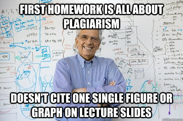 First homework is all about plagiarism doesn't cite one single figure or graph on lecture slides  Engineering Professor