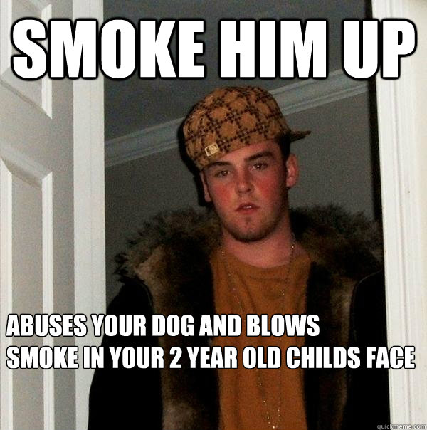 smoke him up abuses your dog and blows 
smoke in your 2 year old childs face  Scumbag Steve