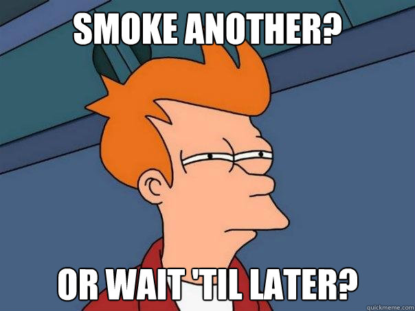 Smoke another? or wait 'til later?  Futurama Fry