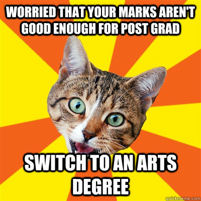 Worried that your marks aren't good enough for post grad Switch to an arts degree  Bad Advice Cat