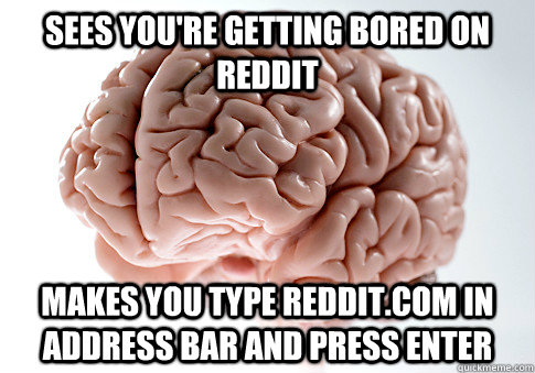 Sees you're getting bored on reddit makes you type reddit.com in address bar and press enter  Scumbag Brain