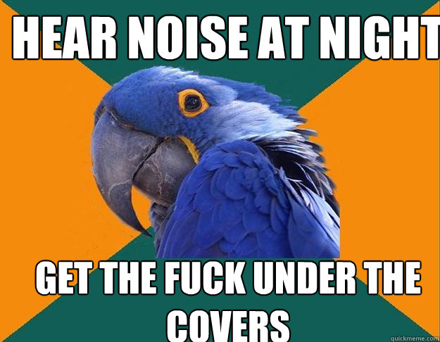 Hear noise at night
 Get the fuck under the covers
  Paranoid Parrot