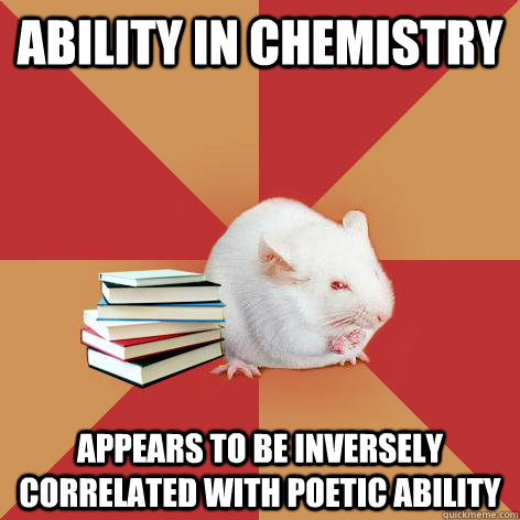 Ability in chemistry Appears to be inversely correlated with poetic ability - Ability in chemistry Appears to be inversely correlated with poetic ability  Science Major Mouse