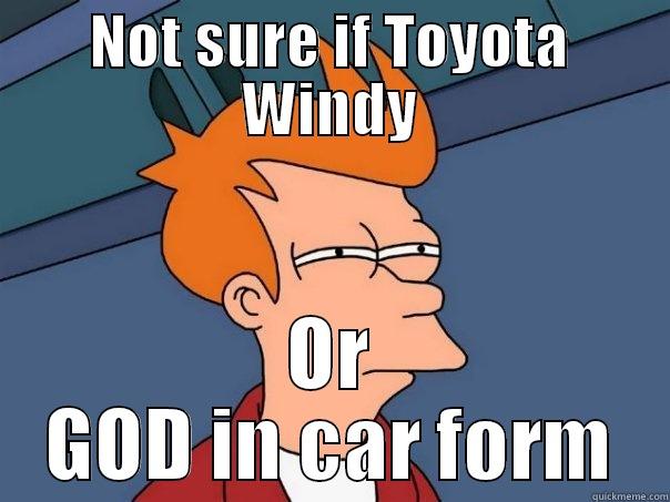 NOT SURE IF TOYOTA WINDY OR GOD IN CAR FORM Futurama Fry